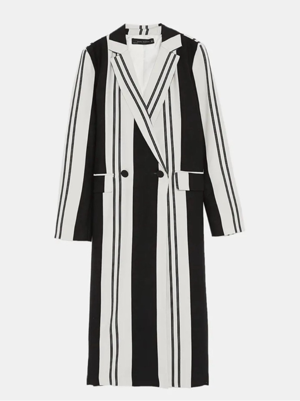 Zara Striped Linen Blend Longline Coat | Double Breasted Blazer | S